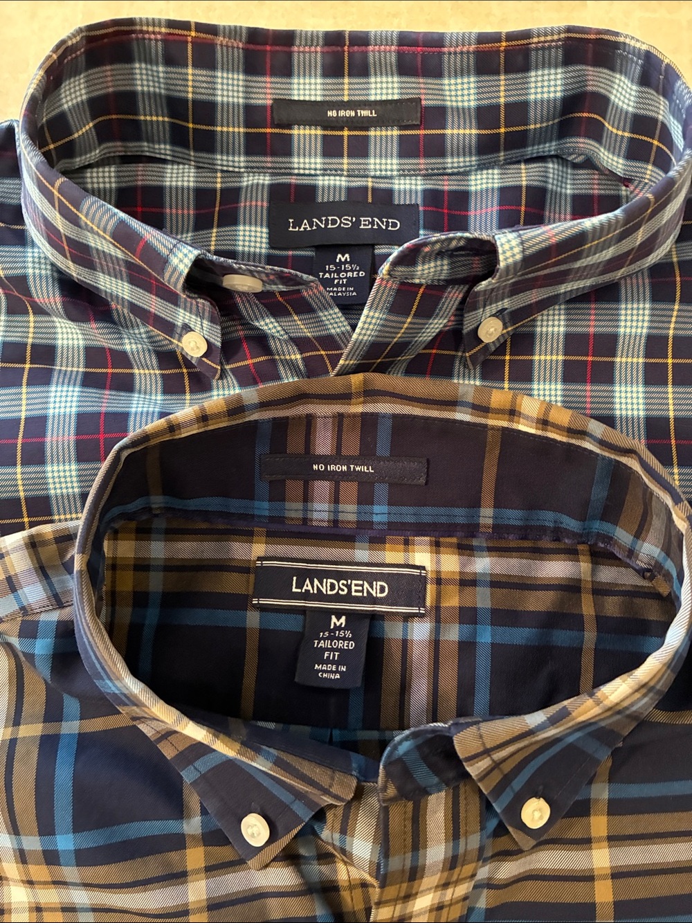 Lands' End Men's Set of 2 Plaid Button-Down Shirts